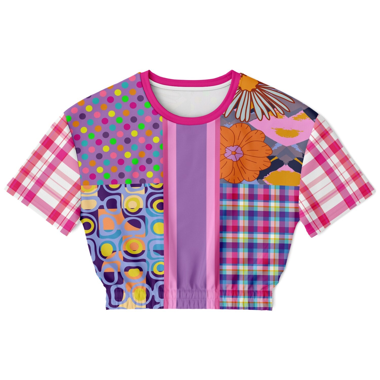 Mercury Retrograde Patchwork Print Eco-Poly Short Sleeve Cropped Pullover