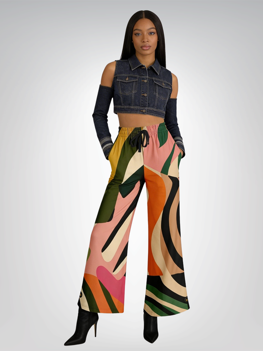 Miami Shores Tropical Zebra Eco-Poly Wide Leg Pants