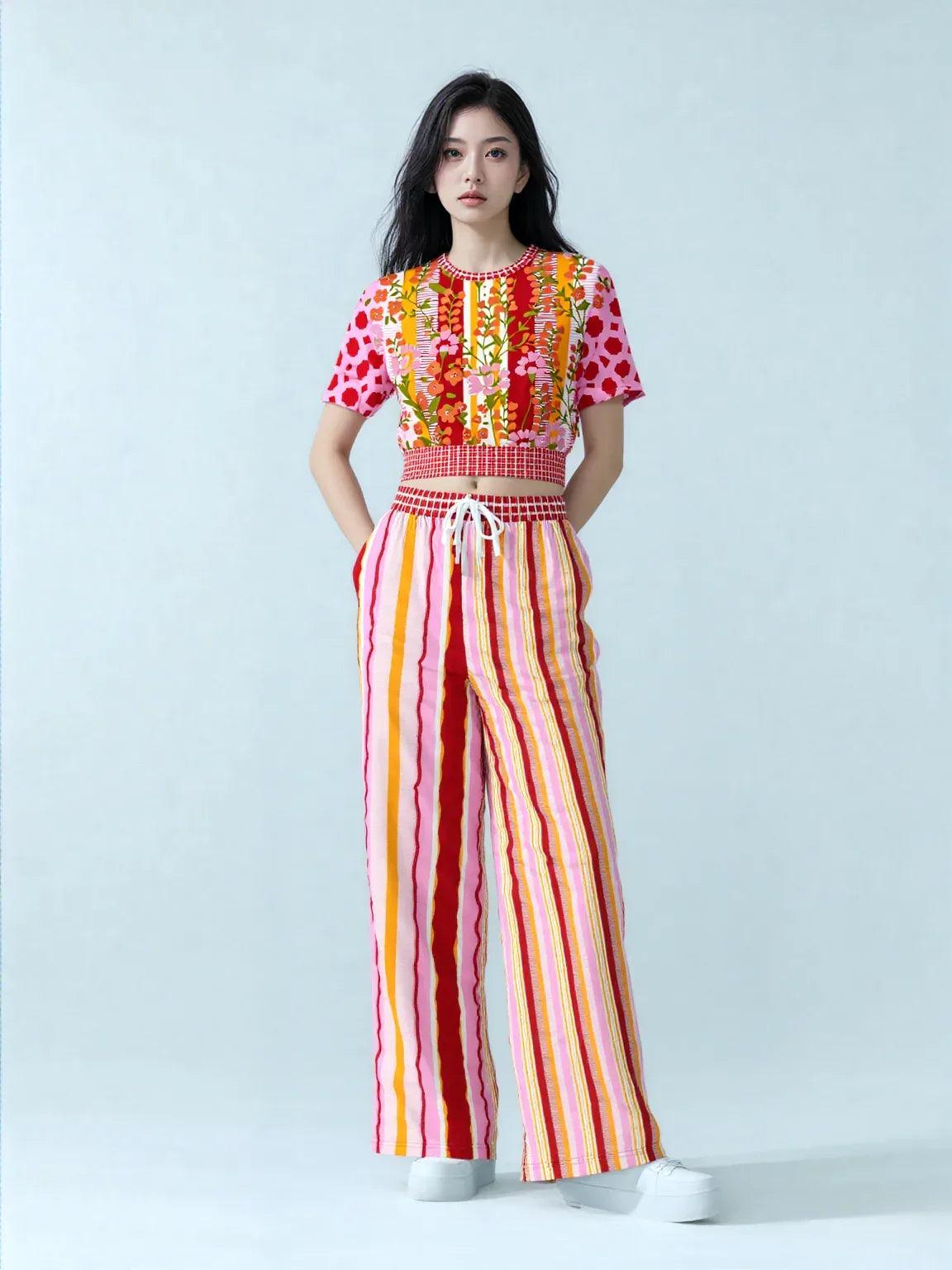 My Dream in Red Stripe Eco-Poly Wide Leg Pants