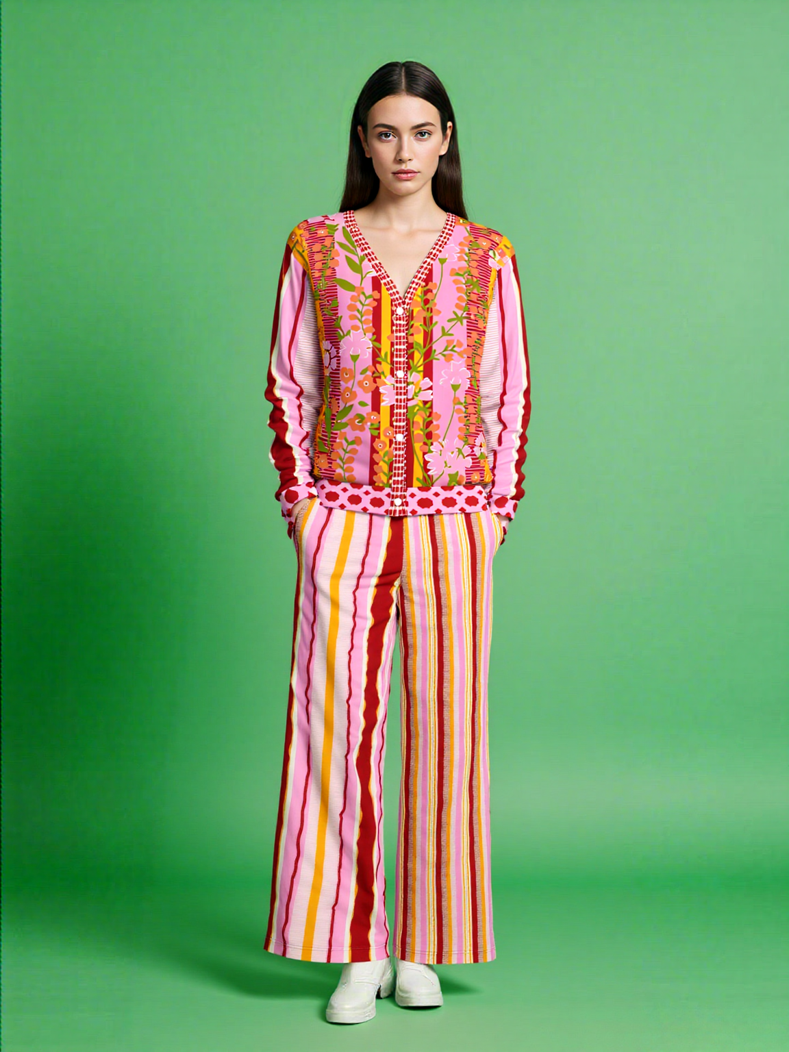 My Dream in Red Stripe Eco-Poly Wide Leg Pants