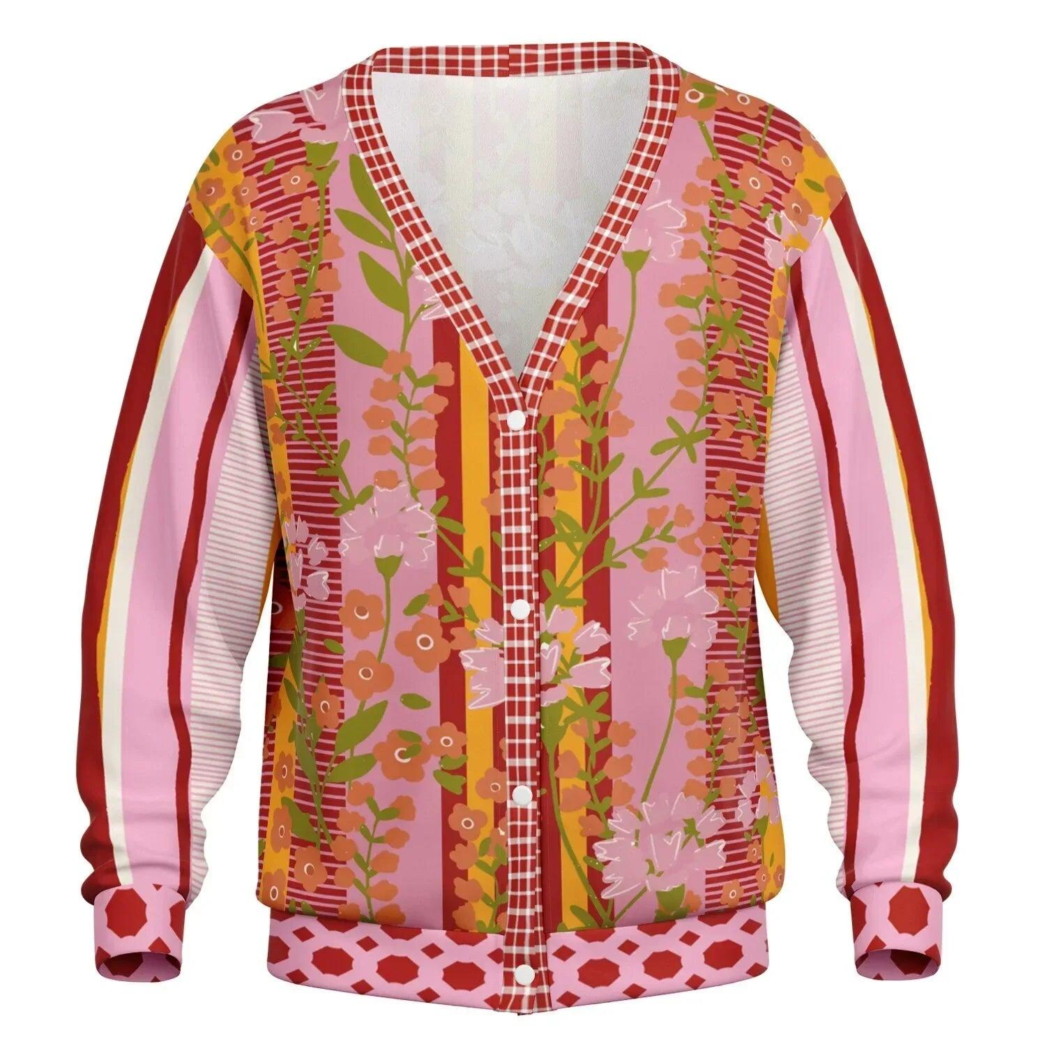 My Dream in Red Stripe Floral Heavyweight Unisex Cardigan