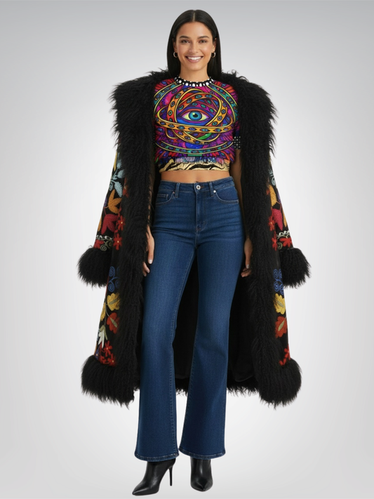 My Friend the Ophanim - Angel in Pop Art Eco-Poly Short Sleeve Cropped Pullover