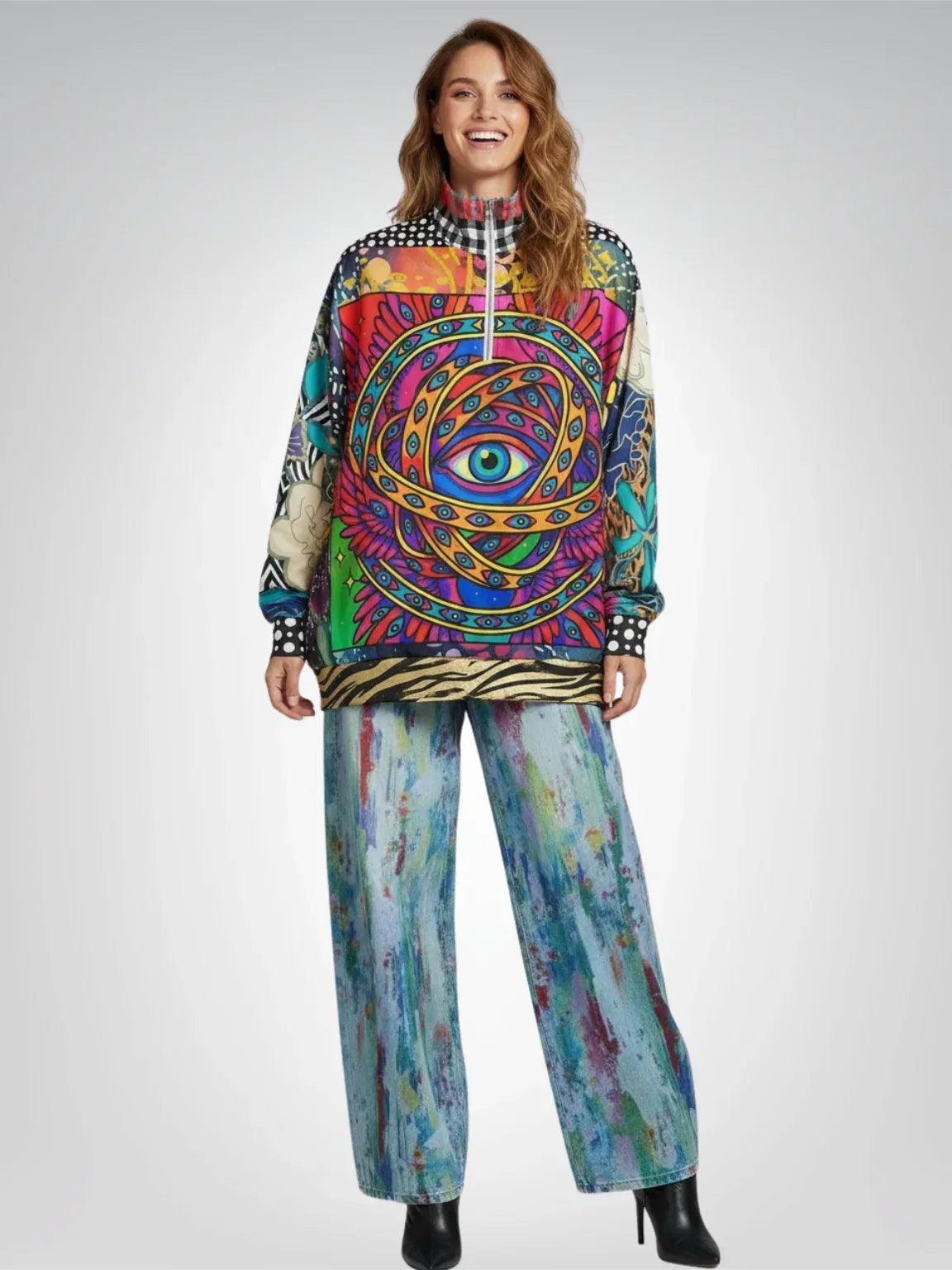 My Friend the Ophanim - Angel in Pop Art Heavyweight Oversized Quarter Zip Sweatshirt