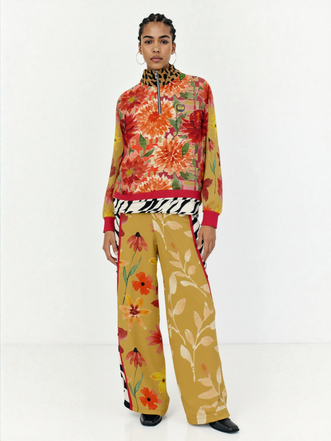 My Hippie Island Floral Heavyweight Oversized Quarter Zip Sweatshirt