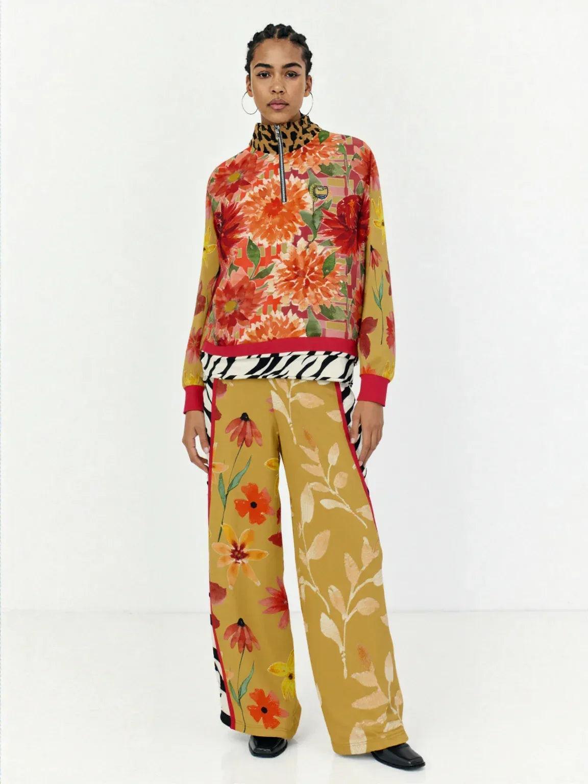 My Hippie Island Floral Heavyweight Oversized Quarter Zip Sweatshirt