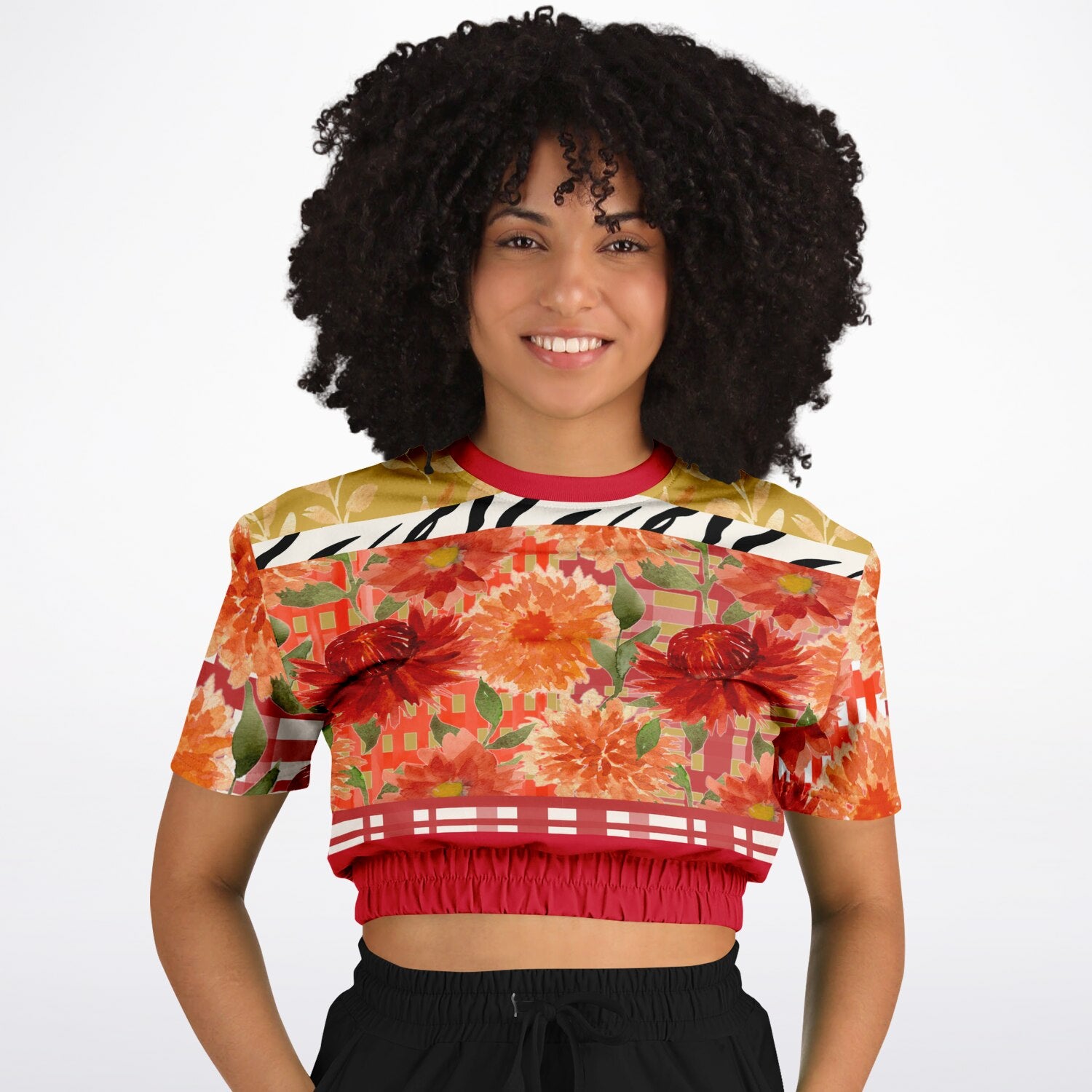 My Hippie Island Floral Eco-Poly Short Sleeve Cropped Pullover