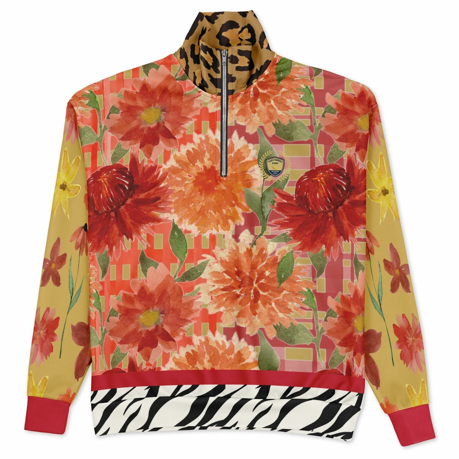 My Hippie Island Floral Heavyweight Oversized Quarter Zip Sweatshirt