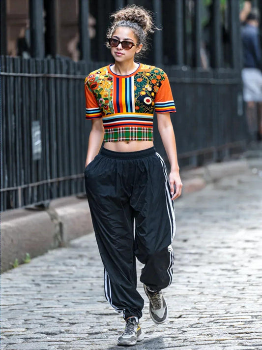 My Life as a Fairy Floral Stripe Eco-Poly Short Sleeve Cropped Pullover