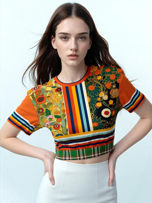 My Life as a Fairy Floral Stripe Eco-Poly Short Sleeve Cropped Pullover