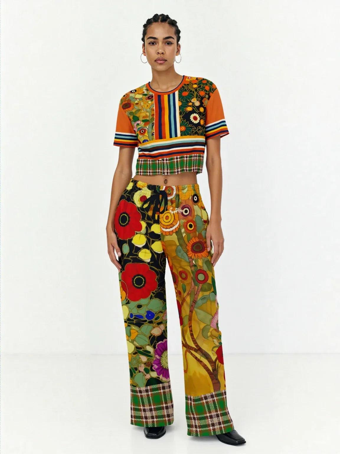 My Life as a Fairy Floral Plaid Eco-Poly Wide Leg Pants