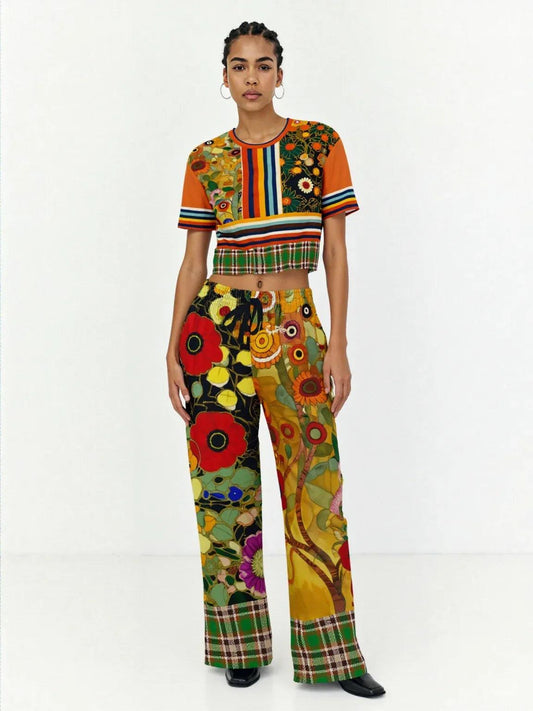 My Life as a Fairy Floral Plaid Eco-Poly Wide Leg Pants