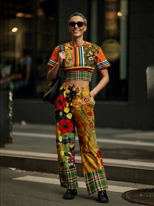 My Life as a Fairy Floral Plaid Eco-Poly Wide Leg Pants