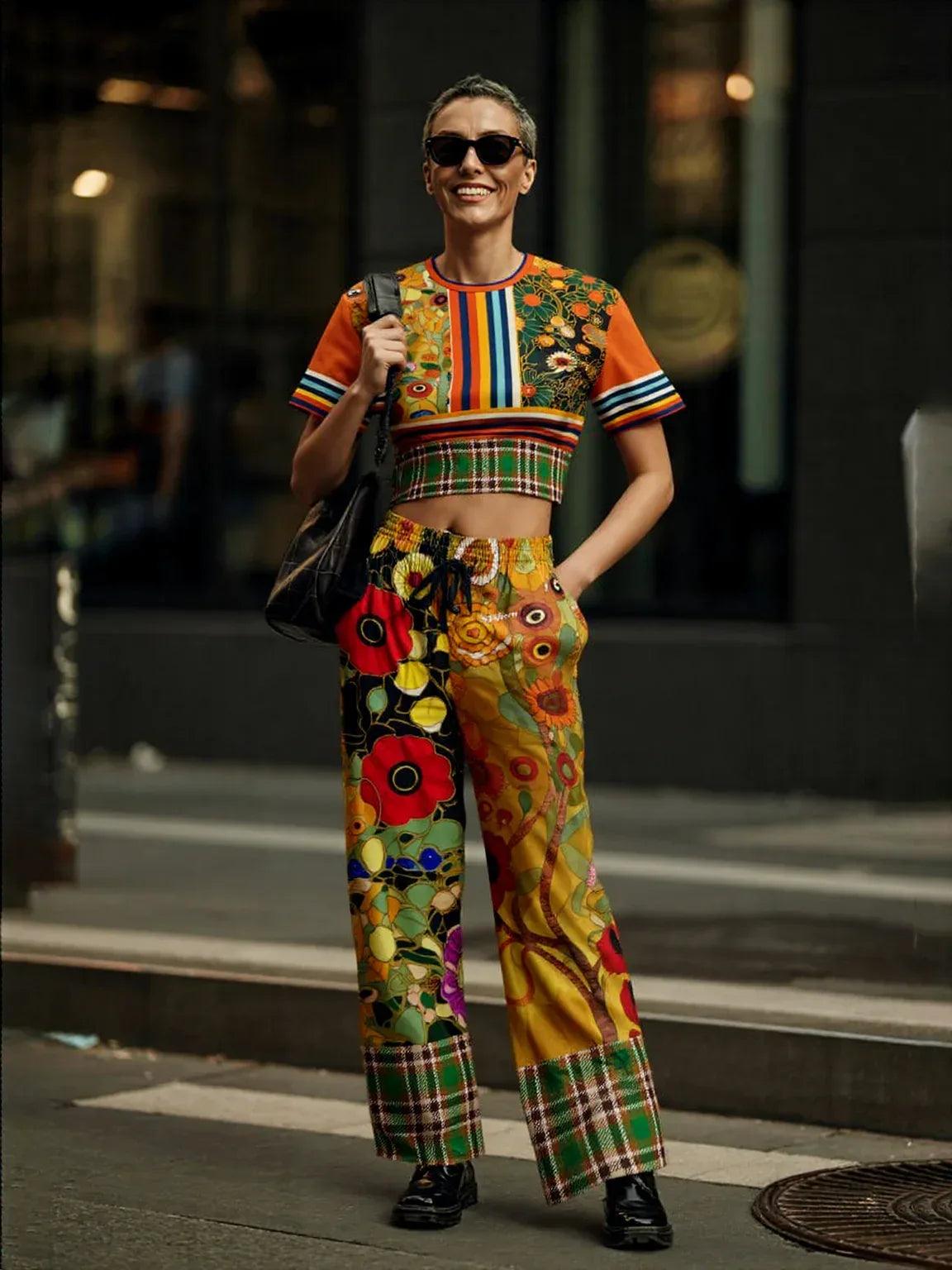 My Life as a Fairy Floral Plaid Eco-Poly Wide Leg Pants