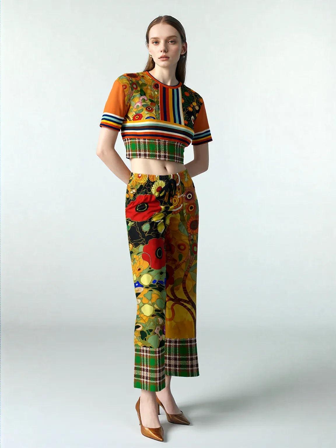 My Life as a Fairy Floral Plaid Eco-Poly Wide Leg Pants