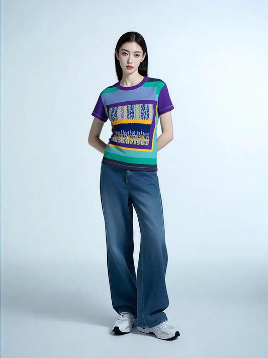 My Life in Purple Squares Geometric Print Colorful AOP Women's Tee