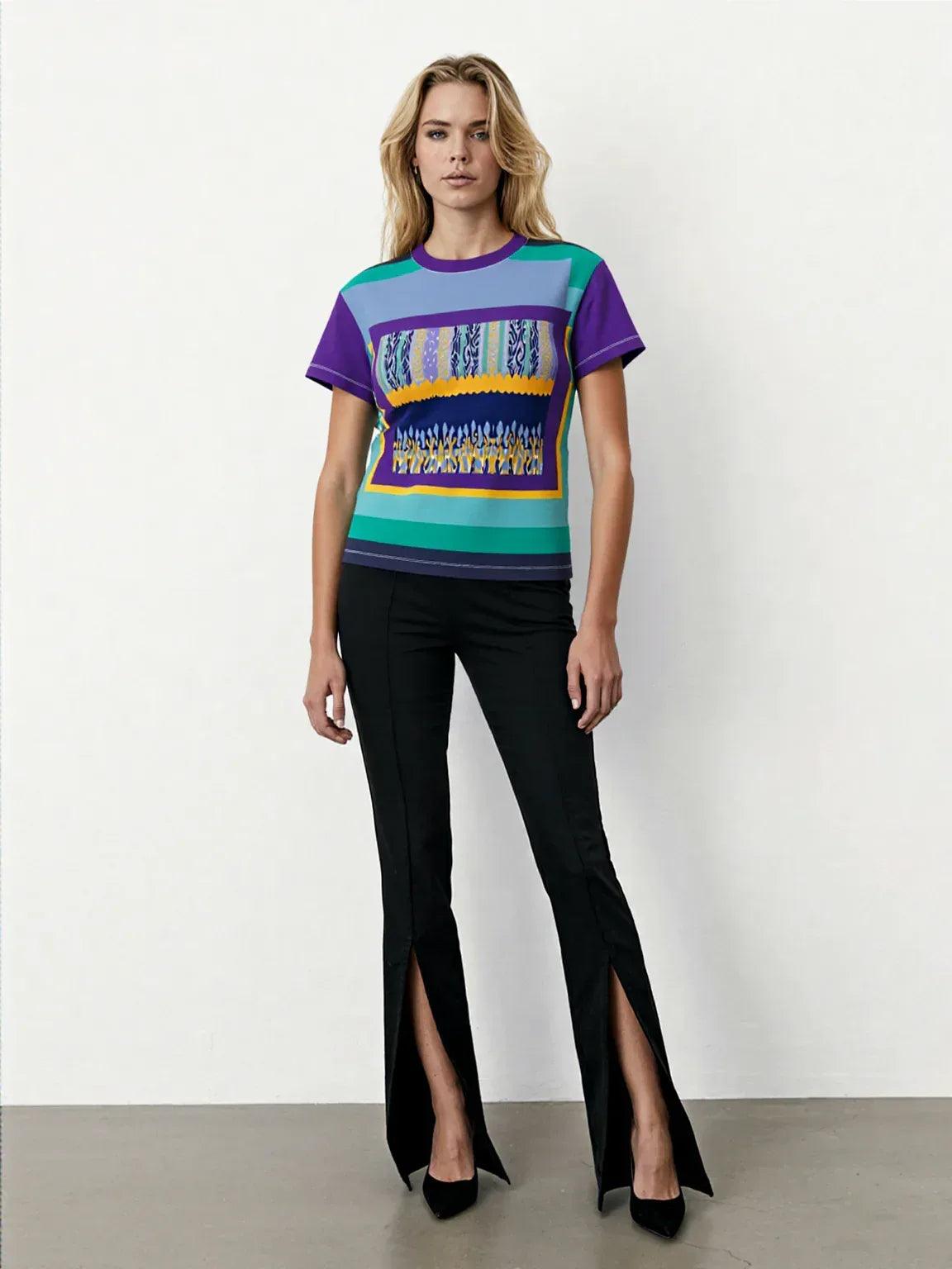 My Life in Purple Squares Geometric Print Colorful AOP Women&