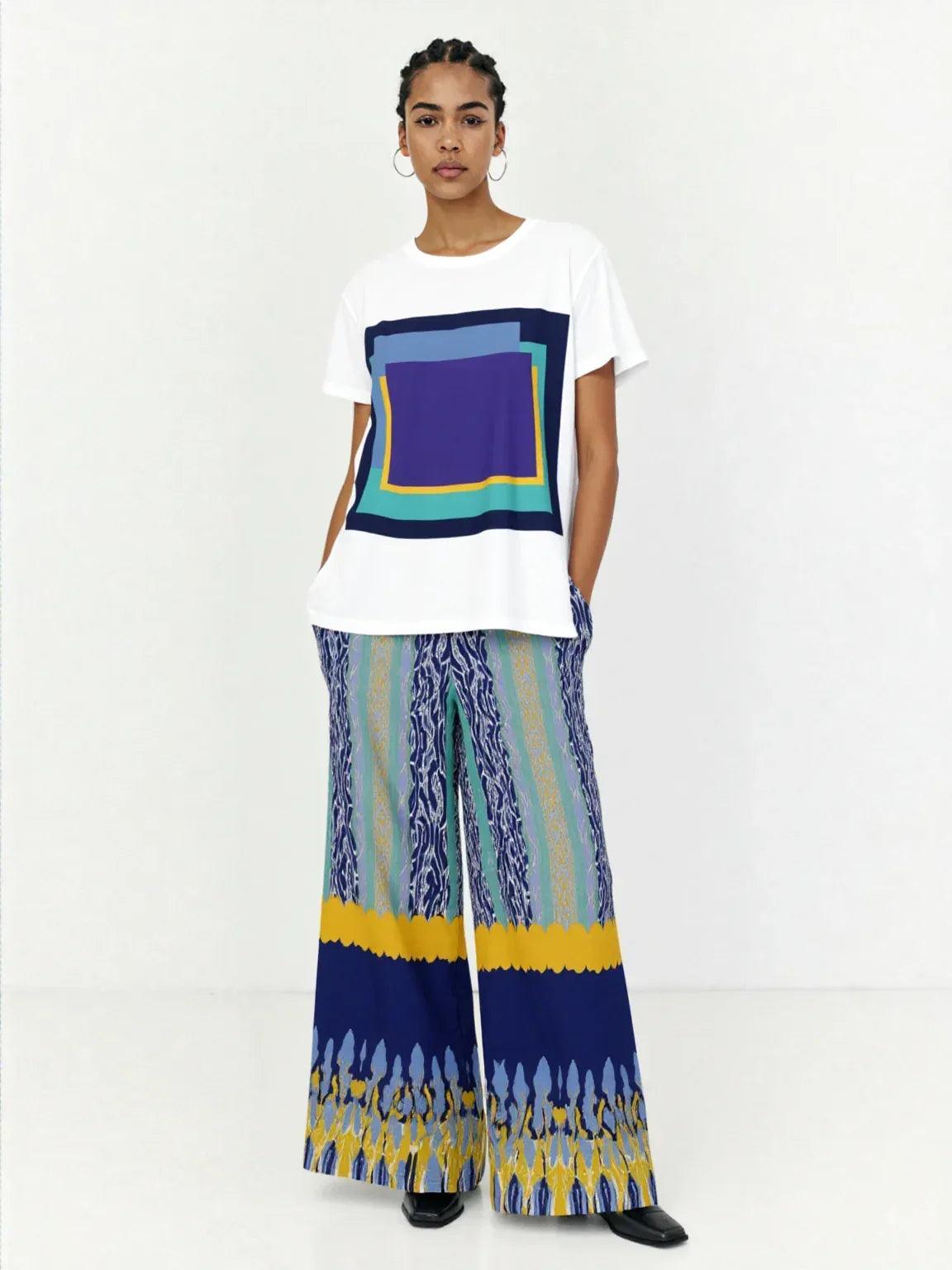 Mass Hypnosis Abstract Floral Stripe Eco-Poly Wide Leg Pants