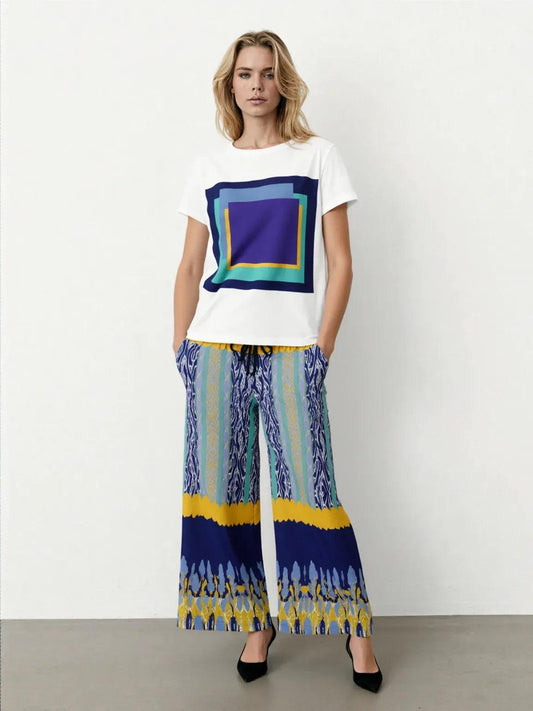 Mass Hypnosis Abstract Floral Stripe Eco-Poly Wide Leg Pants