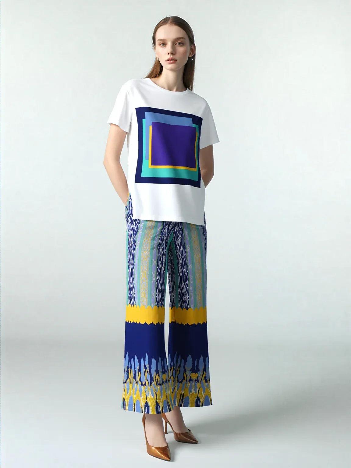 Mass Hypnosis Abstract Floral Stripe Eco-Poly Wide Leg Pants