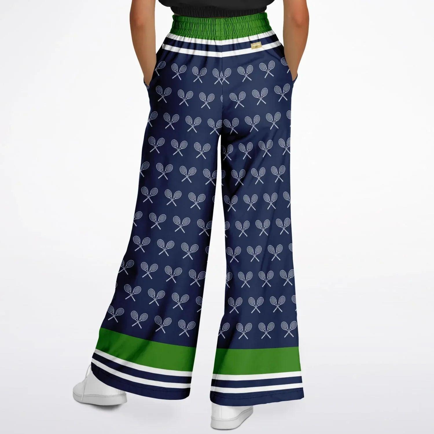 My Tennis Life in Sailor Blue Eco-Poly Wide Leg Pants
