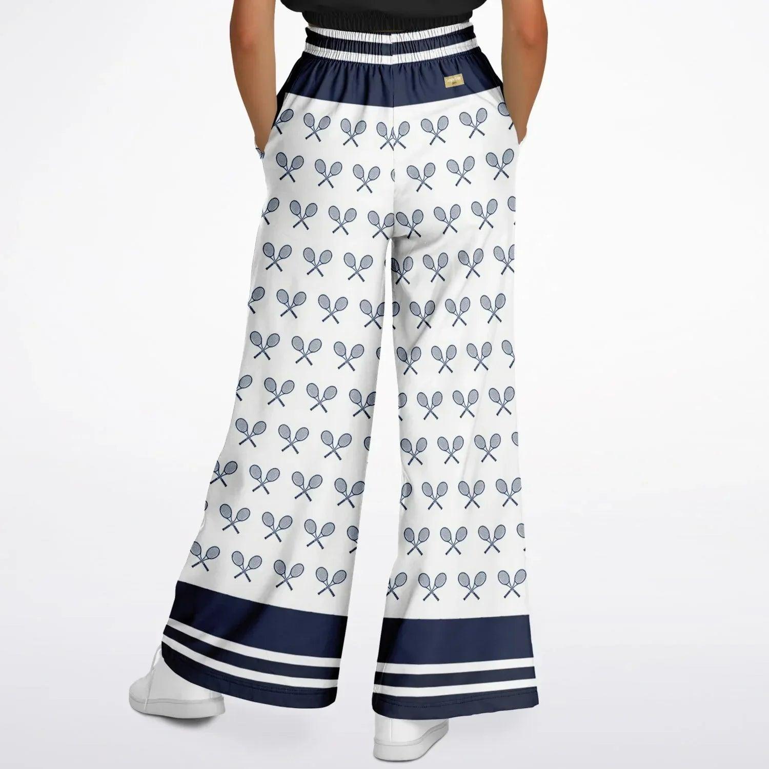 My Tennis Life in Sailor White Eco-Poly Wide Leg Pants