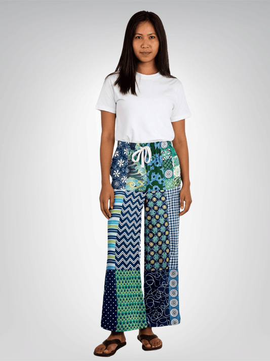 Mykonos Floral Patchwork Eco-Poly Wide Leg Pants
