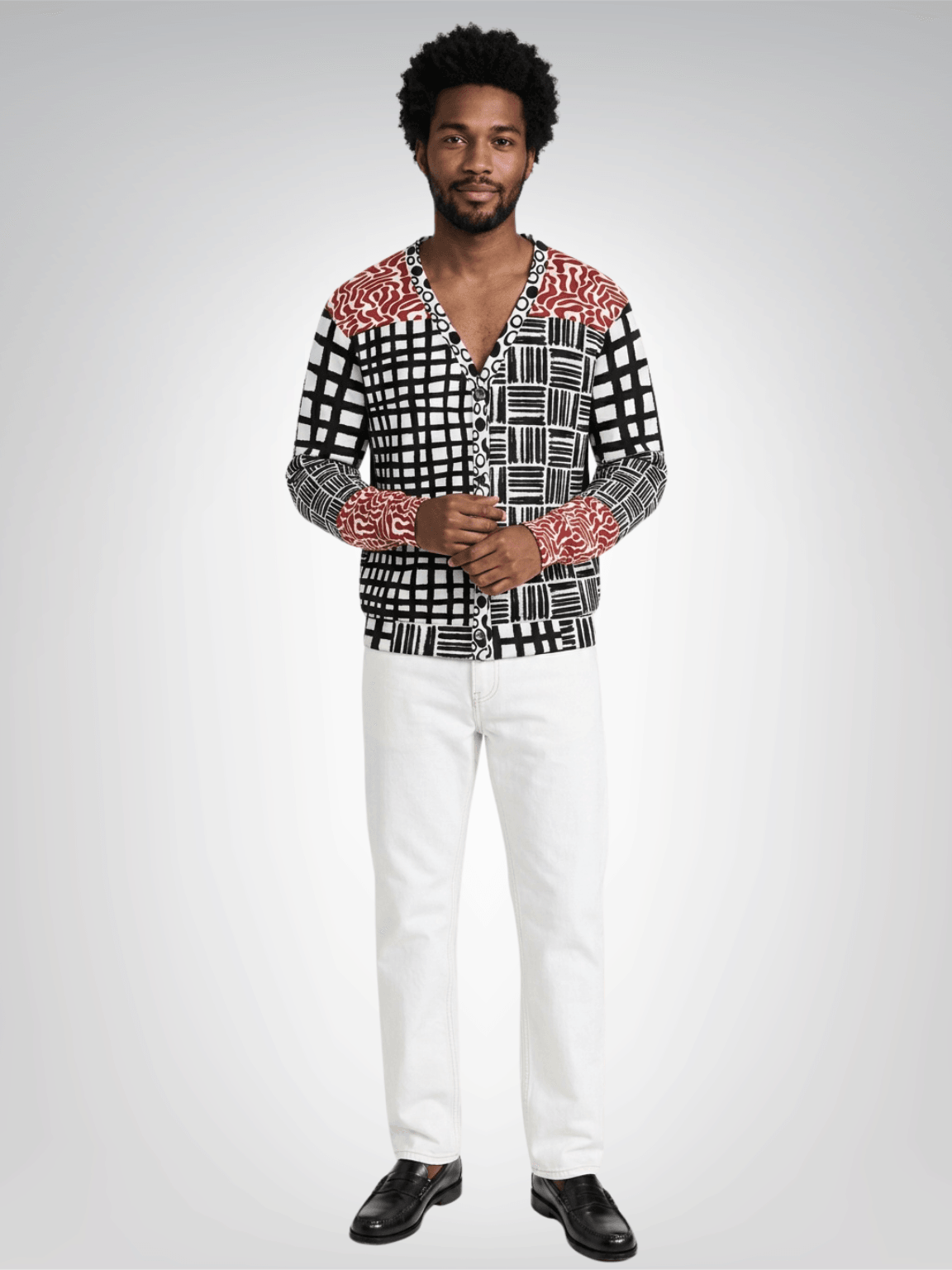 Black & White Distortion Windowpane Plaid Heavyweight Unisex Cardigan