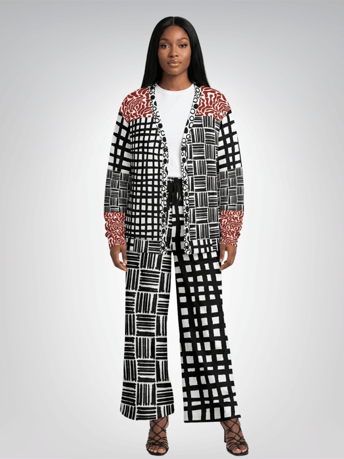 Black & White Distortion Windowpane Plaid Heavyweight Unisex Cardigan