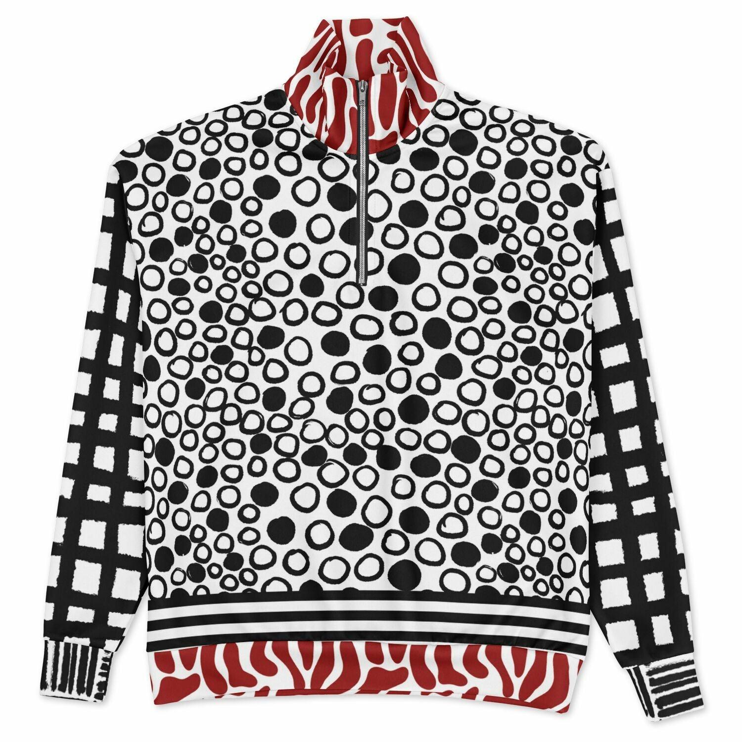 Black & White Distortion in Eccentric Circles Heavyweight Oversized Quarter Zip Sweatshirt
