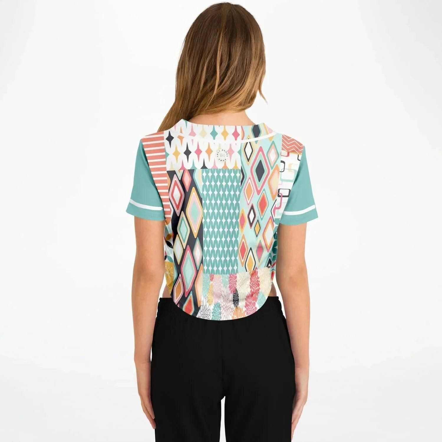 Old Miami Geo Patchwork Eco-Poly Cropped Button Front Jersey