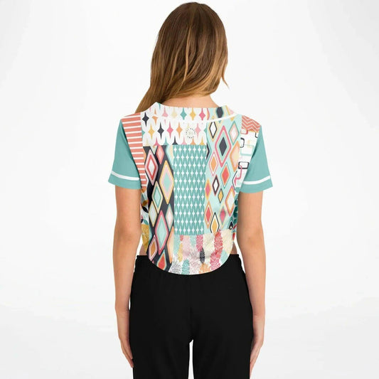 Old Miami Geo Patchwork Eco-Poly Cropped Button Front Jersey