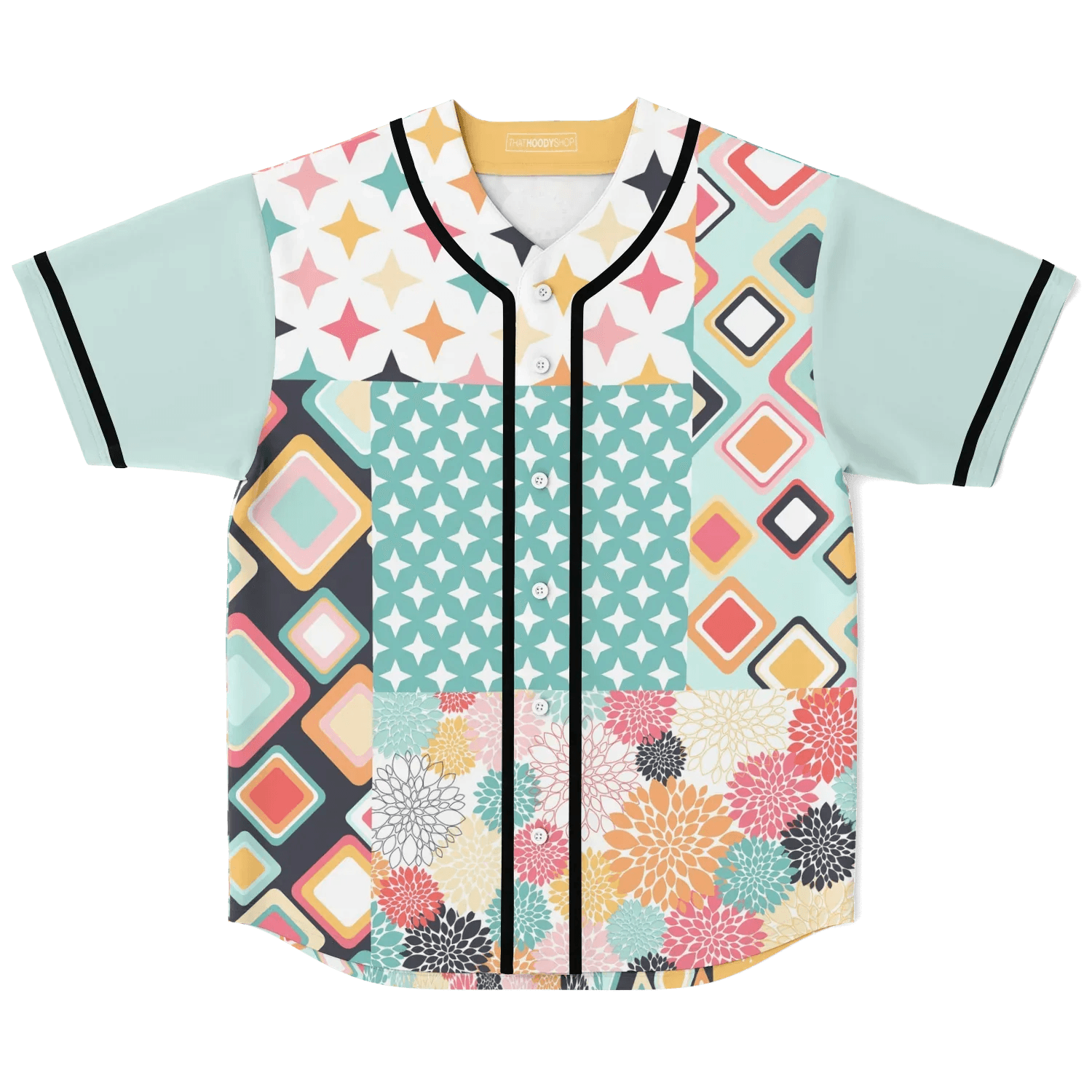 Old Miami Geo Trefoil Patchwork Eco-Poly Button Front Jersey