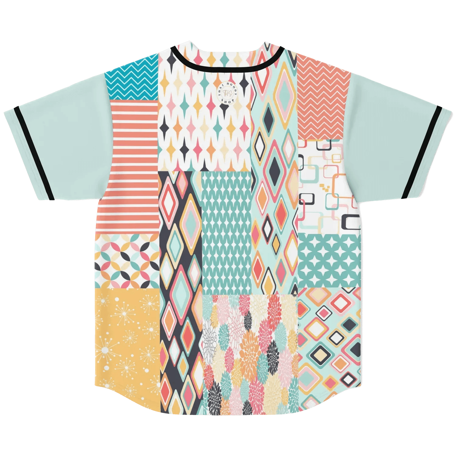 Old Miami Geo Trefoil Patchwork Eco-Poly Button Front Jersey