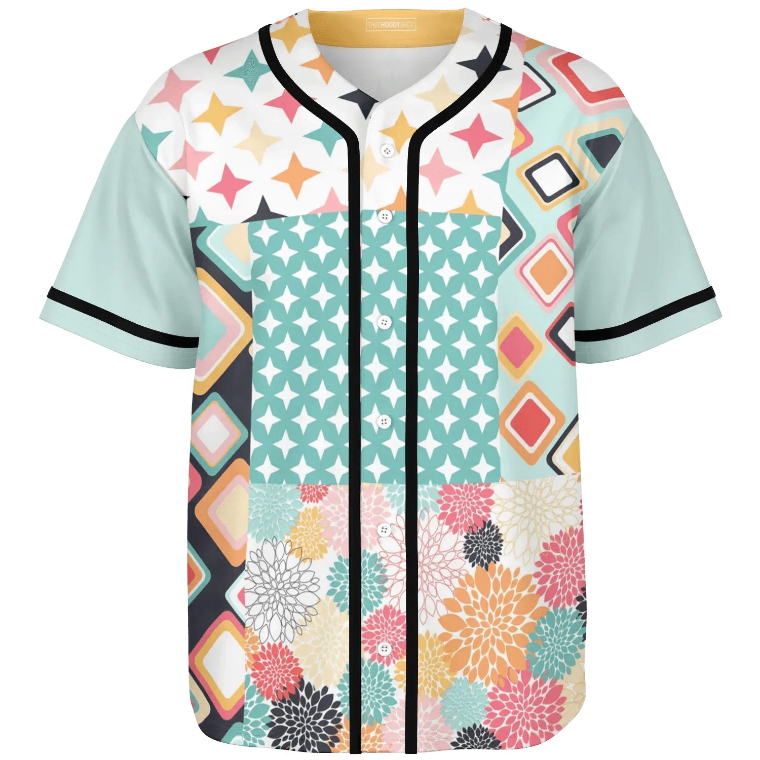 Old Miami Geo Trefoil Patchwork Eco-Poly Button Front Jersey