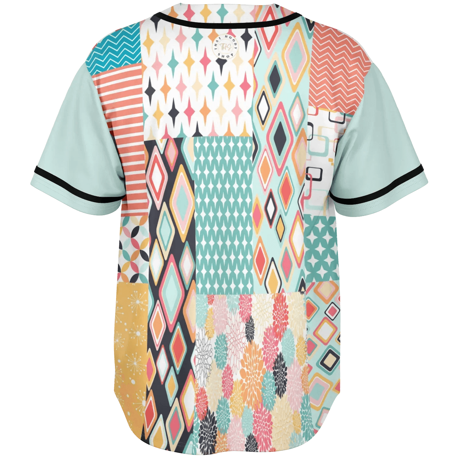 Old Miami Geo Trefoil Patchwork Eco-Poly Button Front Jersey