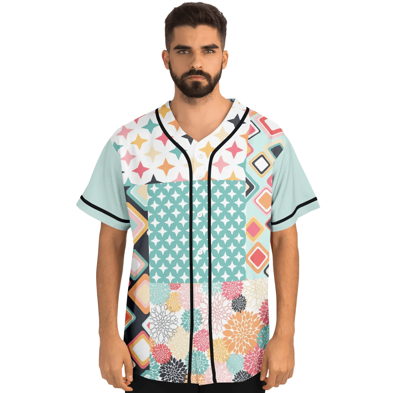 Old Miami Geo Trefoil Patchwork Eco-Poly Button Front Jersey