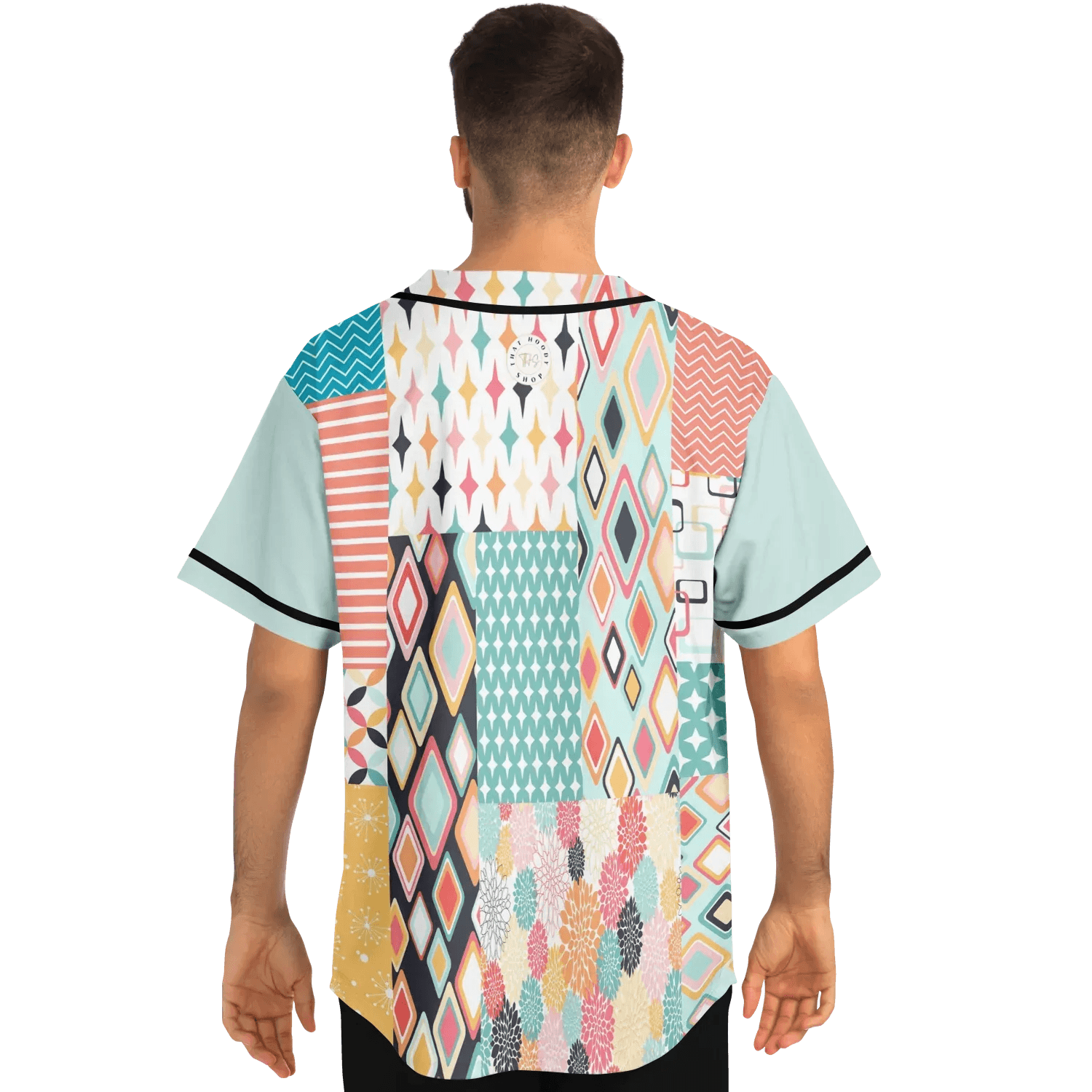Old Miami Geo Trefoil Patchwork Eco-Poly Button Front Jersey