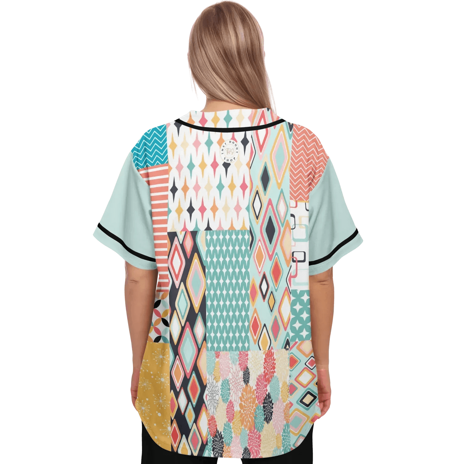 Old Miami Geo Trefoil Patchwork Eco-Poly Button Front Jersey