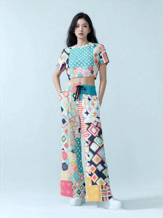 Old Miami Geometric Trefoil Eco-Poly Wide Leg Pants