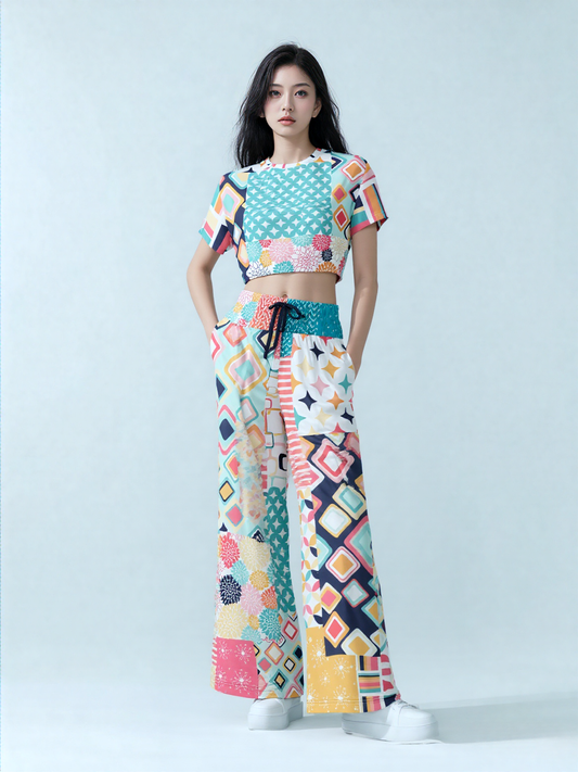 Old Miami Geometric Trefoil Eco-Poly Wide Leg Pants
