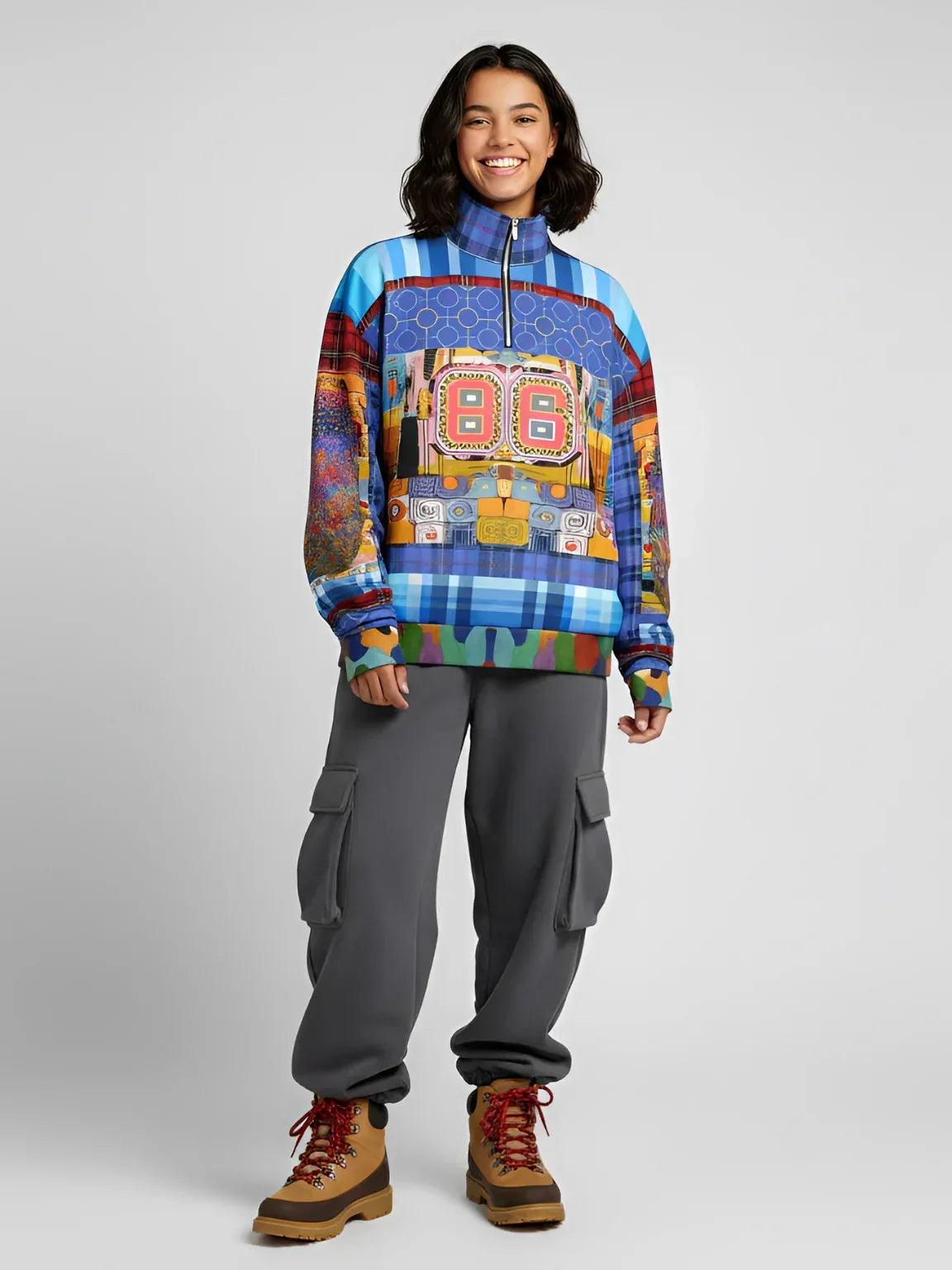 Open Window in Provence - Matisse - Graffiti Patchwork Heavyweight Oversized Quarter Zip Sweatshirt