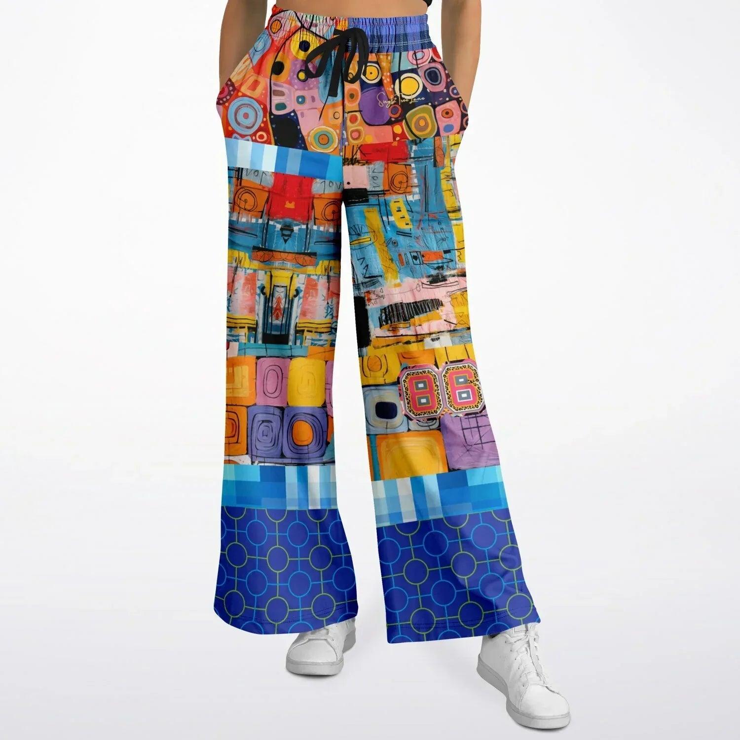 Open Window in Provence - Matisse - Graffiti Print Patchwork Eco-Poly Wide Leg Pants