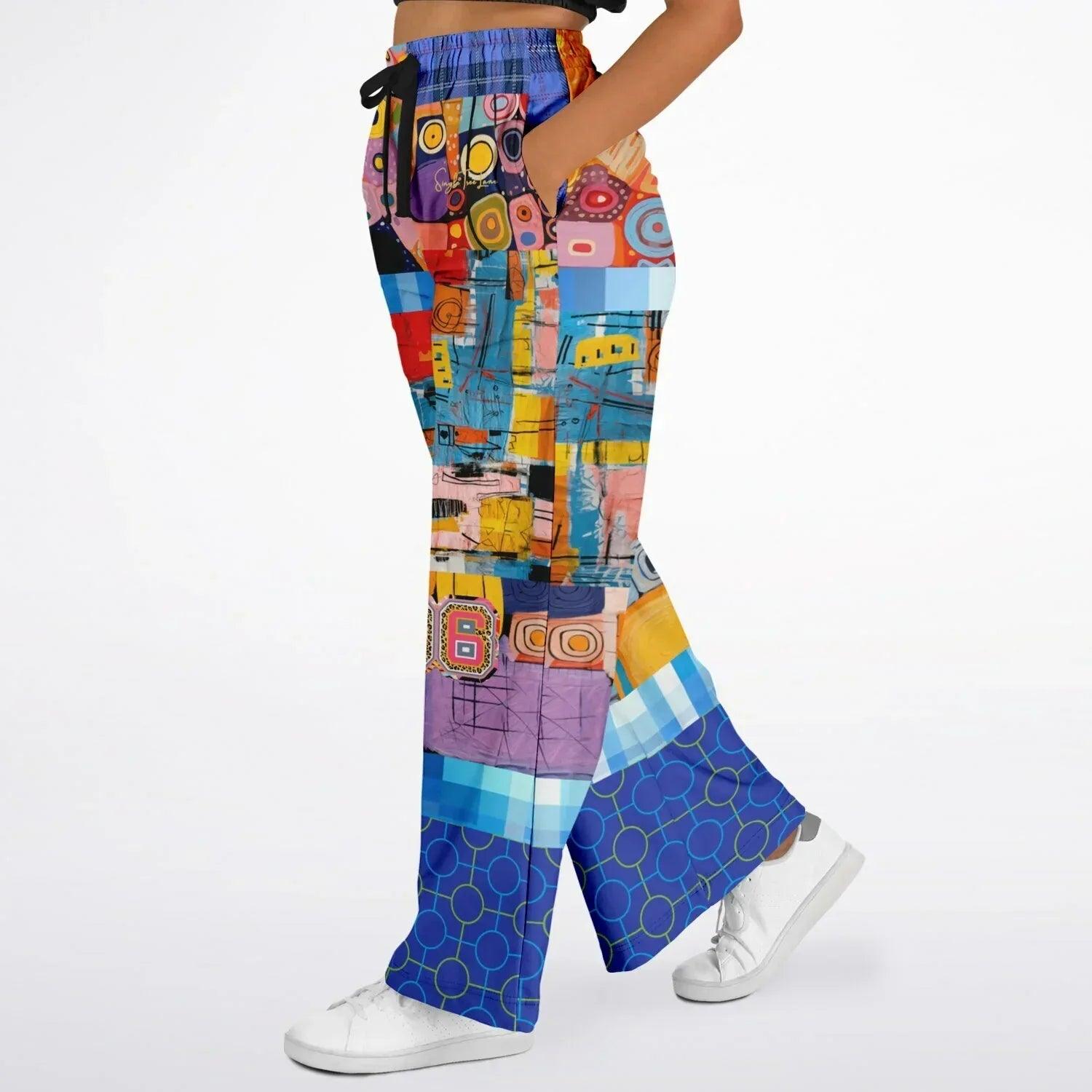 Open Window in Provence - Matisse - Graffiti Print Patchwork Eco-Poly Wide Leg Pants
