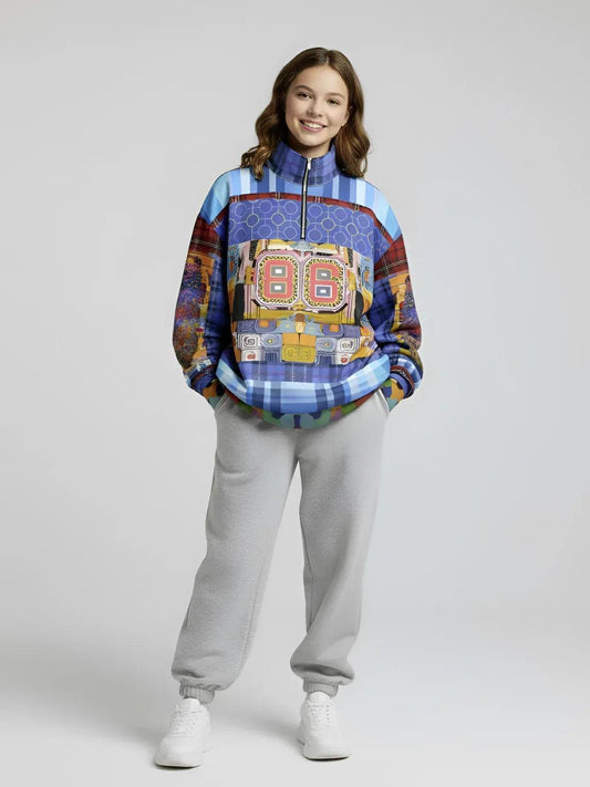 Open Window in Provence - Matisse - Graffiti Patchwork Heavyweight Oversized Quarter Zip Sweatshirt