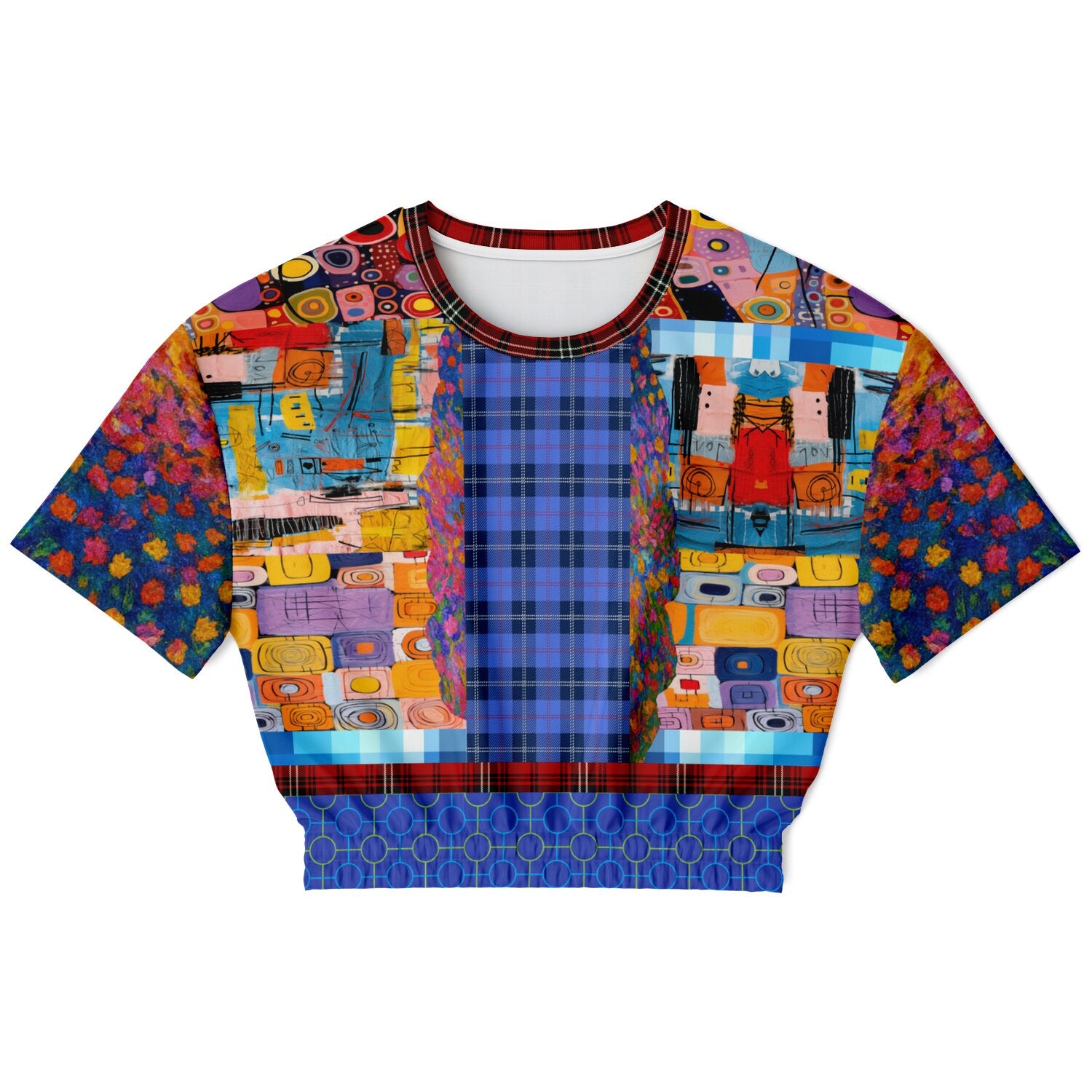 Open Window in Provence Graffiti Patchwork Eco-Poly Short Sleeve Cropped Pullover