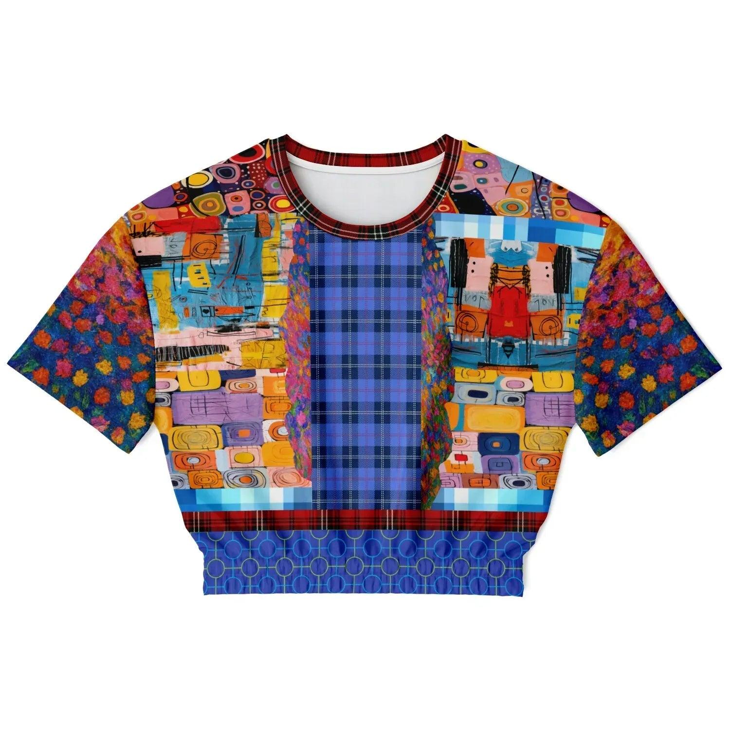 Open Window in Provence - Matisse - Graffiti Patchwork Eco-Poly Short Sleeve Cropped Pullover