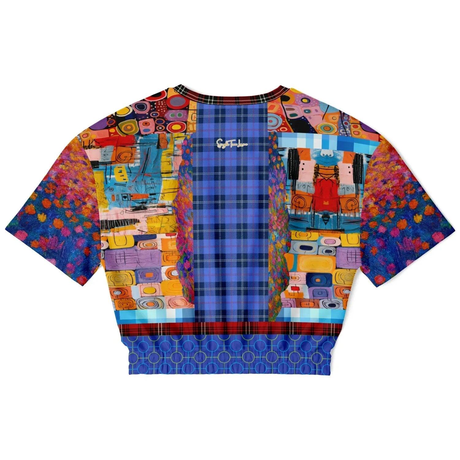 Open Window in Provence - Matisse - Graffiti Patchwork Eco-Poly Short Sleeve Cropped Pullover