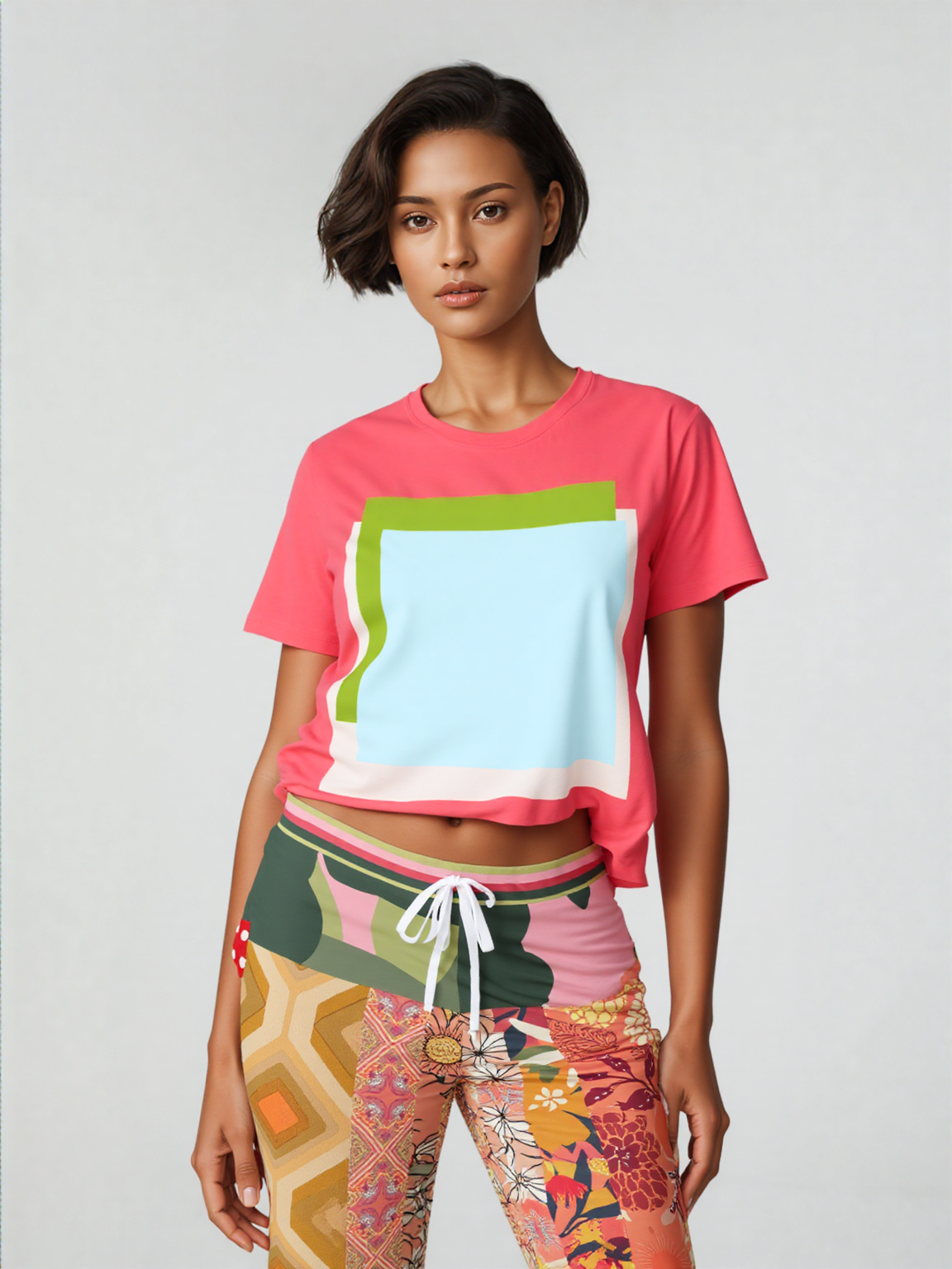 Yogananda Pink Floral Patchwork Eco-Poly Unisex Joggers