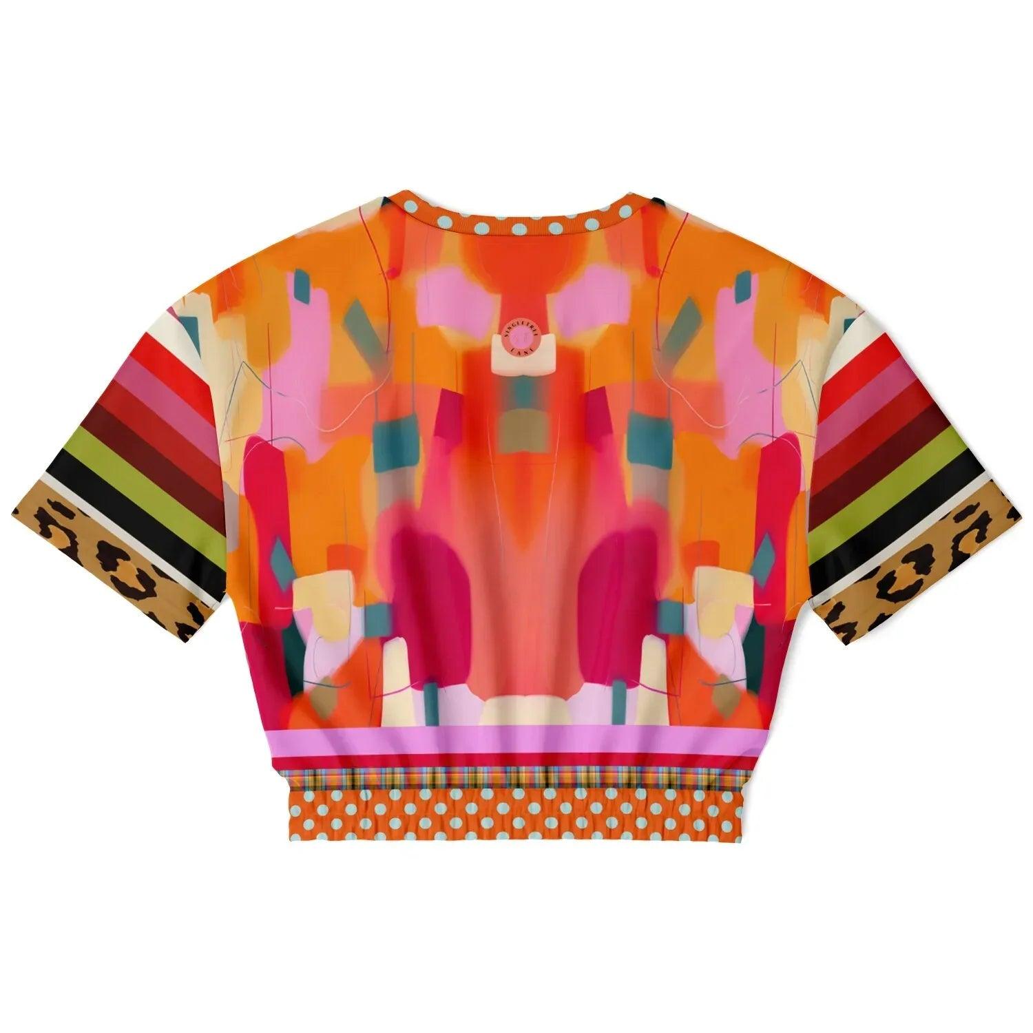 Orange Miramar Abstract Colorblock Eco-Poly Short Sleeve Cropped Pullover