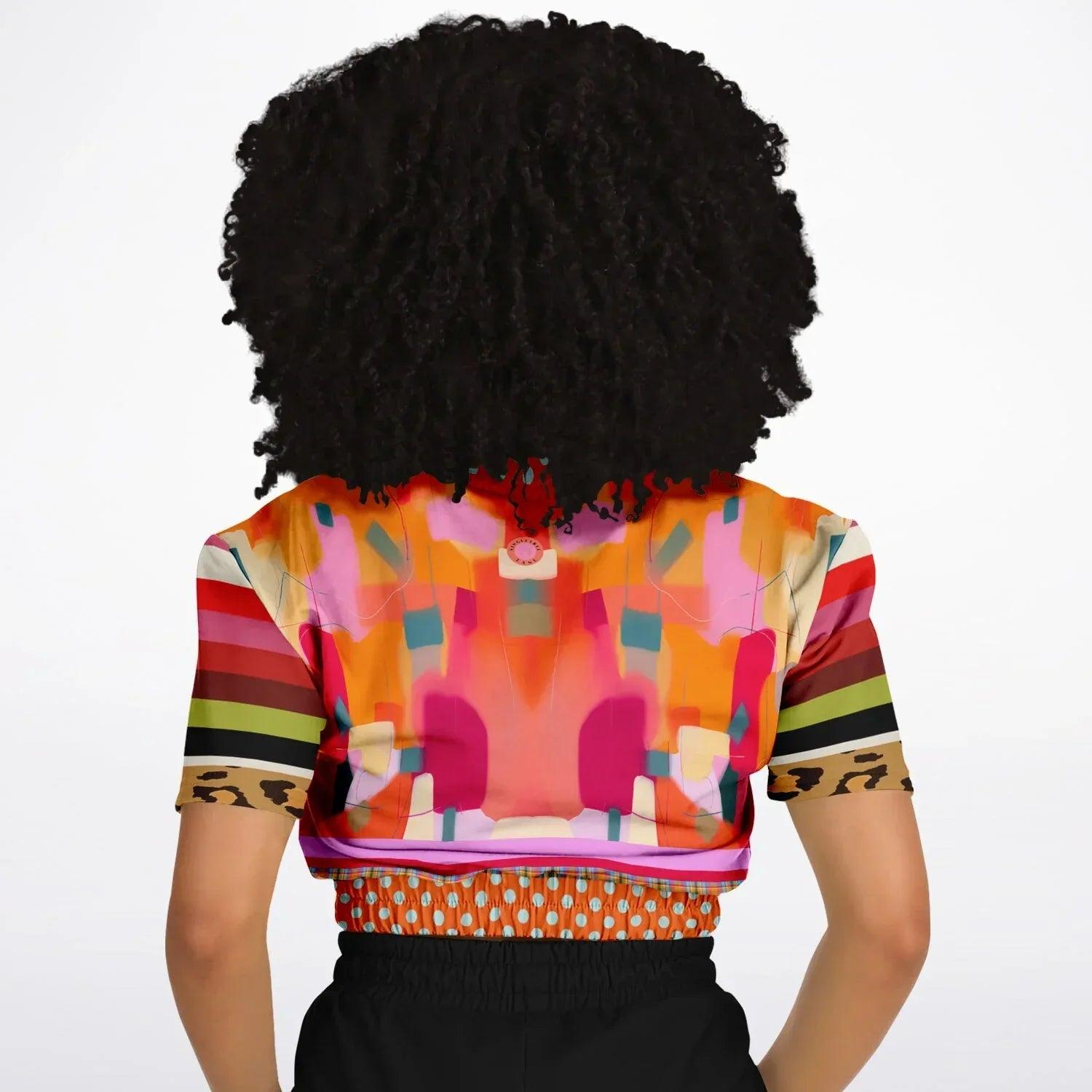 Orange Miramar Abstract Colorblock Eco-Poly Short Sleeve Cropped Pullover